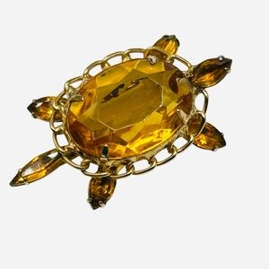 Vintage Golden Topaz Glass Turtle Brooch